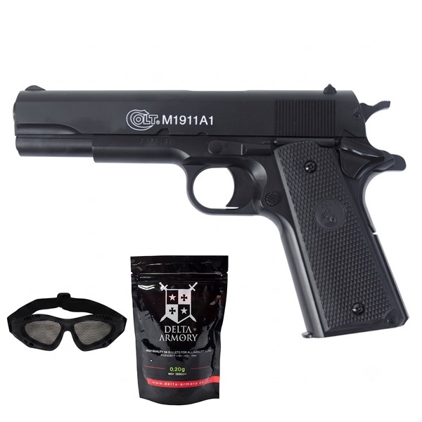 SUPER PAKET! AIRSOFT VZMETNA PIŠTOLA COLT 1911 BLACK TACTICAL