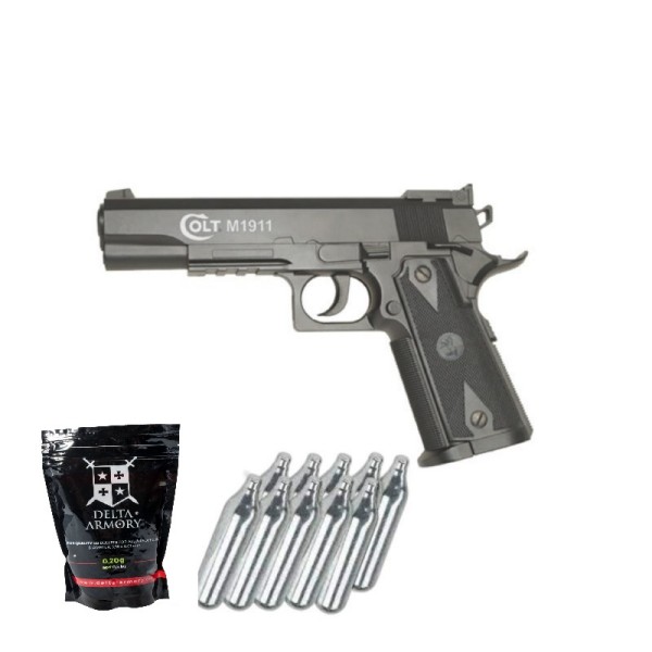 SUPER PAKET! AIRSOFT NETRZAJNA PLINSKA PIŠTOLA COLT 1911 GOVERNMENT ABS CO2