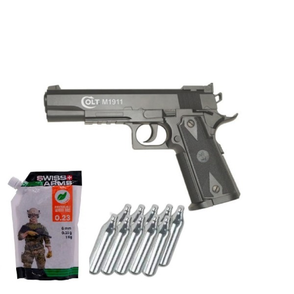 SUPER PAKET! AIRSOFT NETRZAJNA PLINSKA PIŠTOLA COLT 1911 GOVERNMENT ABS CO2