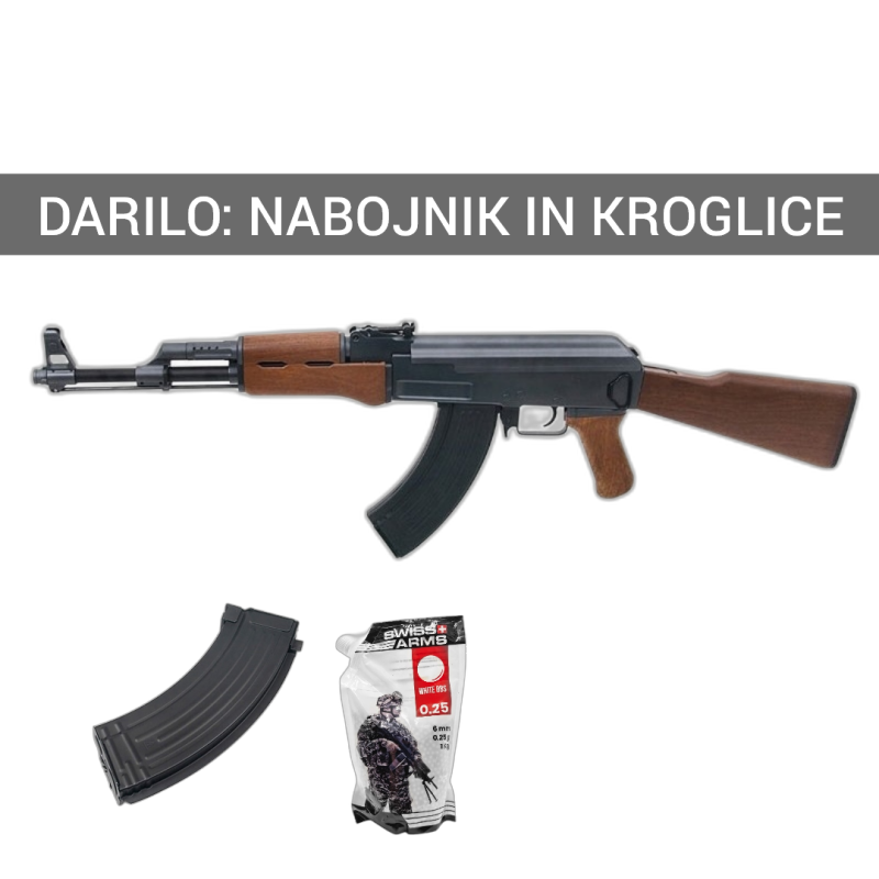 AIRSOFT ELEKTRO PUŠKA AK 47 POLIMER POLNO KOPITO + DARILO