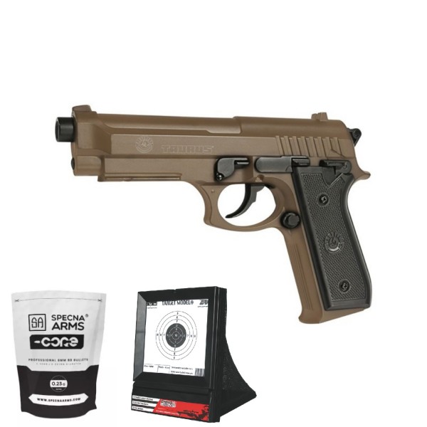 SUPER PAKET! AIRSOFT VZMETNA PIŠTOLA TAURUS PT92 TAN DUAL COLOR