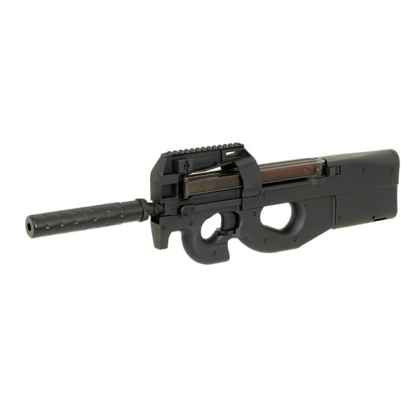 AIRSOFT ELEKTRO PUŠKA CYMA P90 TACTICAL BLACK SILENCER POLIMER