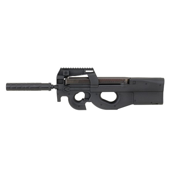 AIRSOFT ELEKTRO PUŠKA CYMA P90 TACTICAL BLACK SILENCER POLIMER